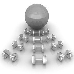 Image showing Fitness ball and dumbell