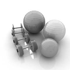 Image showing Fitness ball and dumbell