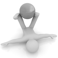 Image showing 3d man exercising position on fitness ball. My biggest pilates s