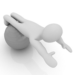 Image showing 3d man exercising position on fitness ball. My biggest pilates s