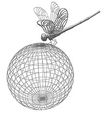 Image showing Dragonfly on abstract design sphere