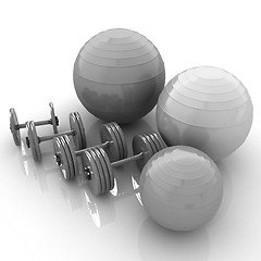 Image showing Fitness ball and dumbell