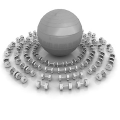 Image showing Fitness ball and dumbell