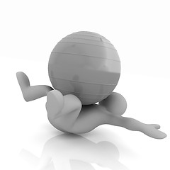 Image showing 3d man exercising position on fitness ball. My biggest pilates s