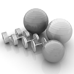Image showing Fitness ball and dumbell