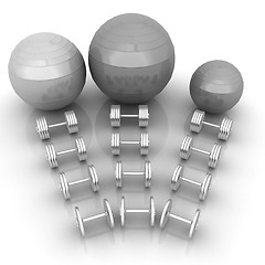 Image showing Fitness ball and dumbell