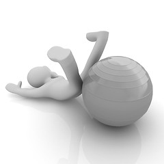 Image showing 3d man exercising position on fitness ball. My biggest pilates s