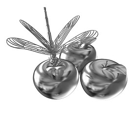 Image showing Dragonfly on gold apples