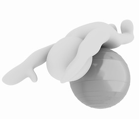 Image showing 3d man exercising position on fitness ball. My biggest pilates s