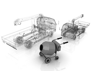 Image showing 3d model concrete mixer and truck