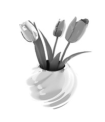 Image showing Tulips with leaf in vase