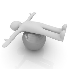 Image showing 3d man exercising position on fitness ball. My biggest pilates s