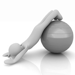 Image showing 3d man exercising position on fitness ball. My biggest pilates s