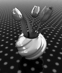 Image showing Tulips with leaf in vase