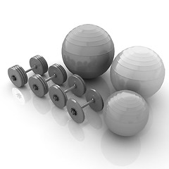 Image showing Fitness ball and dumbell