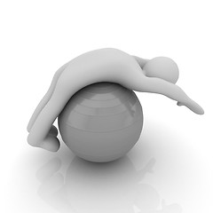 Image showing 3d man exercising position on fitness ball. My biggest pilates s