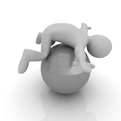 Image showing 3d man exercising position on fitness ball. My biggest pilates s