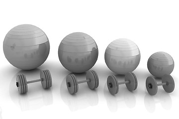 Image showing Fitness ball and dumbell