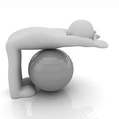 Image showing 3d man exercising position on fitness ball. My biggest pilates s