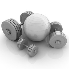 Image showing Fitness ball and dumbell