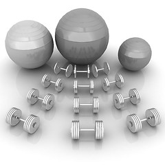 Image showing Fitness ball and dumbell