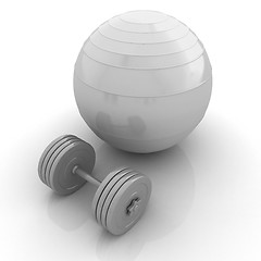 Image showing Fitness ball and dumbell