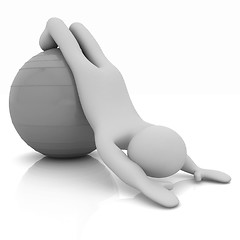 Image showing 3d man exercising position on fitness ball. My biggest pilates s