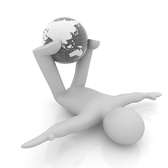 Image showing 3d man exercising position on Earth - fitness ball. My biggest G