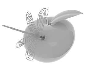 Image showing Dragonfly on apple