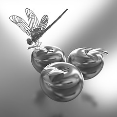 Image showing Dragonfly on gold apples