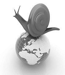 Image showing 3d fantasy animal, snail and earth on white background 