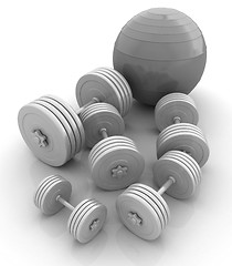 Image showing Fitness ball and dumbell