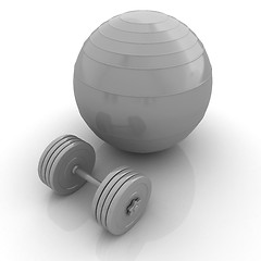 Image showing Fitness ball and dumbell