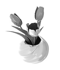 Image showing Tulips with leaf in vase