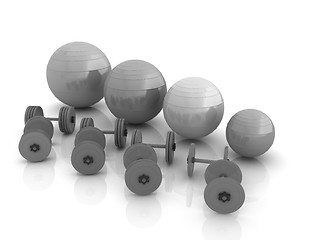 Image showing Fitness ball and dumbell