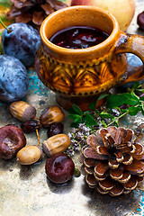 Image showing Autumn still life with tea.