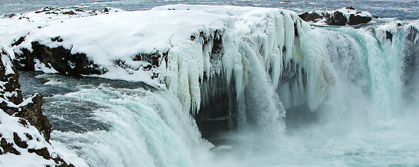 Image showing Closeup of frozen waterfall Godafoss, Iceland