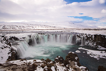 Image showing Waterfall Godafoss in wintertime, Iceland
