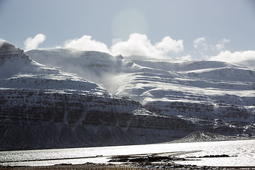 Image showing Snow-covered volcanic mountain landscape