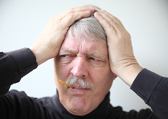 Image showing senior man with flu symptoms