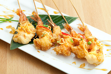 Image showing Thai Tempura Shrimp Skewers