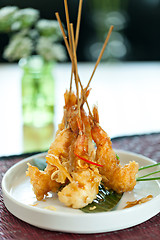 Image showing Thai Tempura Shrimp Skewers