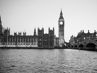 Image showing Black and white Houses of Parliament in London