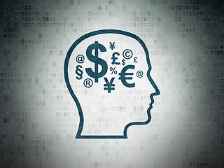 Image showing Finance concept: Head With Finance Symbol on Digital Paper background