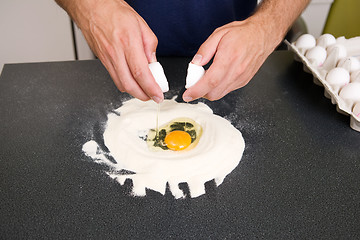 Image showing Making Pasta - Egg and Flour