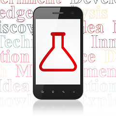 Image showing Science concept: Smartphone with Flask on display