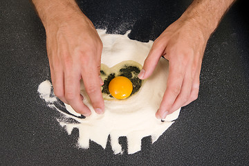 Image showing Making Pasta - Egg and Flour