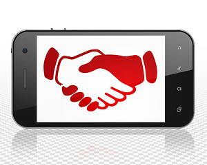 Image showing Politics concept: Smartphone with Handshake on display