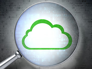Image showing Cloud technology concept: Cloud with optical glass on digital background