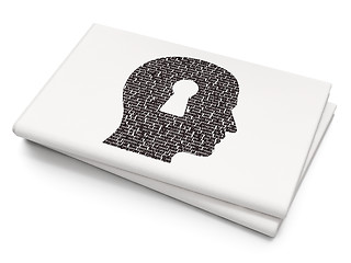 Image showing Data concept: Head With Keyhole on Blank Newspaper background